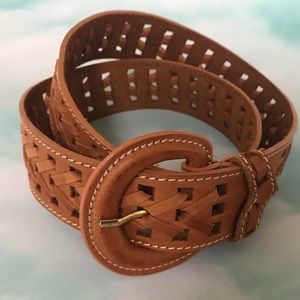 Perforated and Woven Light Brown Belt